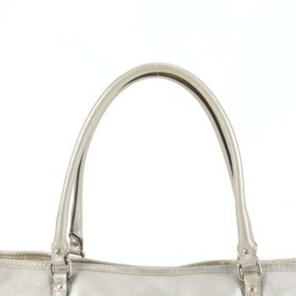 Gucci Silver Leather Bag Handbag REM Tote Shoulder Imprime GG